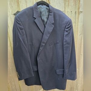 Joseph and Feiss Gold Blazer Jacket Mens 54R Navy Blue Solid Wool Two Buttons